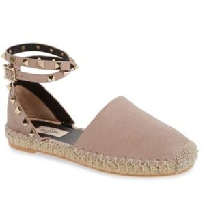 14. Valentino Garavani rockstud double ankle-wrap flat espadrilles size 37
